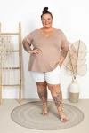Tunika trapezowa Dekolt V ALLEGRE fango Plus Size 50/56