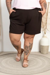 Szorty z crepy DIANNE czekoladowe Plus Size 48/56