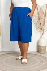 Bermudy z crepy OLO chabrowe Plus Size 48/54