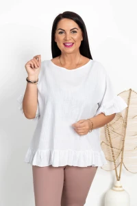Lniana Bluzka z falbankami VAJANA biała Plus Size 44-54