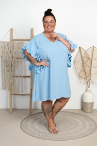 Sukienka z falbaniastym rękawem KONSTANSA błękitna Plus Size 50/56