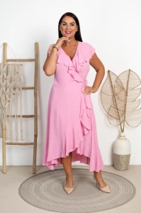 Kopertowa Sukienka Wiązana MAXI GINNA pudrowa Plus Size 42/48