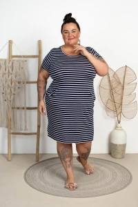 Sukienka Tuba w Paski CLINT granatowa Plus Size 46/54