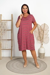 Sukienka Tuba w Paski CLINT bordo Plus Size 46/54