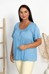 Lekka Bluzka na gumce MISSY błękitna Plus Size 44/54