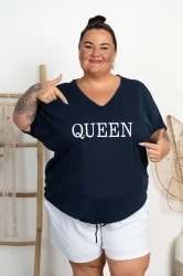Bluza wiązana na plecach HOT QUEEN granatowa Plus Size 48/56