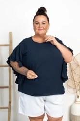 Bluzka z falbaniastym rękawem KONSTANS granatowa Plus Size 48/54