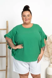 Bluzka z falbaniastym rękawem KONSTANS zielona Plus Size 48/54