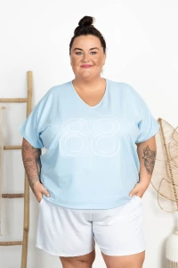 Bluzka dresowa V-Neck CASABLANCA błękitna Plus Size 48/56