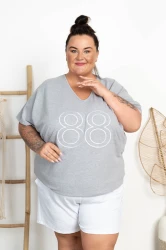 Bluzka dresowa V-Neck CASABLANCA melanż Plus Size 48/56