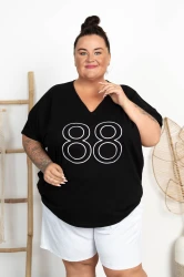 Bluzka dresowa V-Neck CASABLANCA czarna Plus Size 48/56