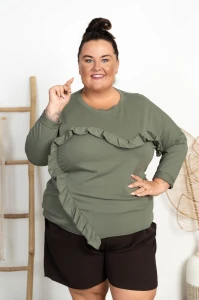 Bluzka z falbanką HESTIA khaki Plus Size 48/52