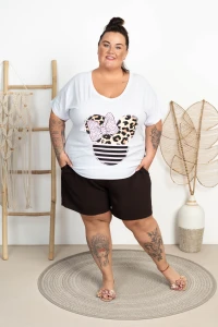 T-shirt Vneck VIVI Kokardka biała Plus Size 48/54