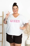 Bluza wiązana na plecach HOT QUEEN biała+róż Plus Size 48/56