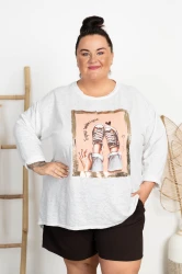 Bluzka z dłuższym tyłem DANI trampki biała Plus Size 50/56