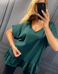 Bluzka z baskinką SLAVA butelkowa zieleń Plus Size 48/54