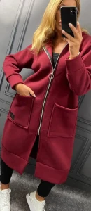  Płaszczyk Dresowy ROSANE bordowy Plus Size 44/50