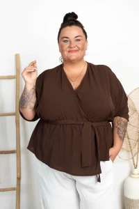 Bluzka z kopertowym dekoltem MISTRESS czekoladowa Plus Size 44/54
