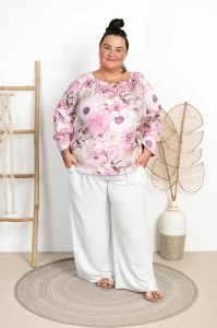 Elegancka Bluzka STELLA kwiaty pudrowe Plus Size 44-52