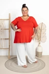 Tunika trapezowa Dekolt V ALLEGRE czerwona Plus Size 50/56