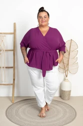 Bluzka z kopertowym dekoltem MISTRESS fiolet Plus Size 44/54
