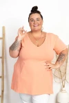 Tunika trapezowa Dekolt V ALLEGRE brzoskwiniowa Plus Size 50/56