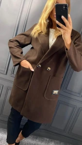 Flauszowy Płaszczyk KRISTEN gorzka czekolada Plus Size 48/54