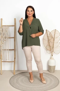 Bluzka z zipem VELMA khaki Plus Size 42/46