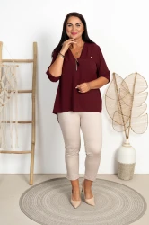 Bluzka z zipem VELMA burgundowa Plus Size 42/46