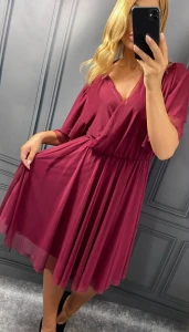 Sukienka siateczkowa LOVITA bordowa Plus Size 46/54