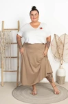 Dresowa Spódnica z kieszeniami CARINI camel Plus Size 48/54