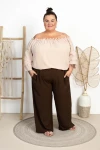 Szerokie Spodnie z crepy KULOTY czekoladowe Plus Size 48/56