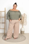 Szerokie Spodnie z crepy KULOTY beżowe Plus Size 48/56