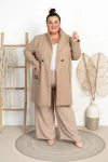 Flauszowy Płaszczyk KRISTEN beżowy Plus Size 48/54