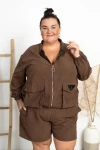 Zamszowa Bomberka RENEE czekoladowa Plus Size 48-58 
