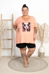 Tunika trapezowa Dekolt V ALLEGRE Okulary brzoskwiniowa Plus Size 50/56