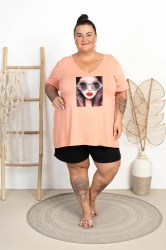 Tunika trapezowa Dekolt V ALLEGRE Okulary brzoskwiniowa Plus Size 50/56