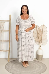 Sukienka Maxi w groszki DIDI beżowa Plus Size 40/44
