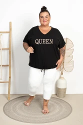 Bluza wiązana na plecach HOT QUEEN czarna+złoto Plus Size 48/56