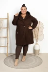 Flauszowy Płaszczyk z kapturem OLIMPIA czekoladowy Plus Size 48/54 