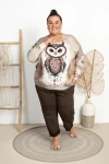 Bluza Masełko LEON Sowa brąz-beż Plus Size 44/52