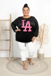 Bluza Welurowa z troczkiem BETTY LA czarna Plus Size 50-58