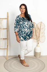 Satynowa Bluzka Hiszpanka RITA beż-morska Plus Size 46/54