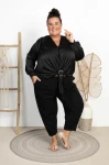 Satynowa Koszula z wiązaniem MADAME czarna Plus Size 44/54