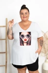 Tunika trapezowa Dekolt V ALLEGRE Okulary biała Plus Size 50/56