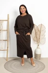 Sukienka dresowa dł. rękaw BEATRISE czekoladowa Plus Size 44/48