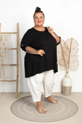 Tunika z dłuższym tyłem POSHi czarna Plus Size 48/56