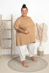 Tunika z dłuższym tyłem POSHi beżowa Plus Size 48/56