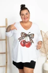 Tunika trapezowa biała LALI Cherry Plus Size 48/54