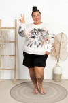 Bluza Masełko LEON Pióropusz biała Plus Size 44/52